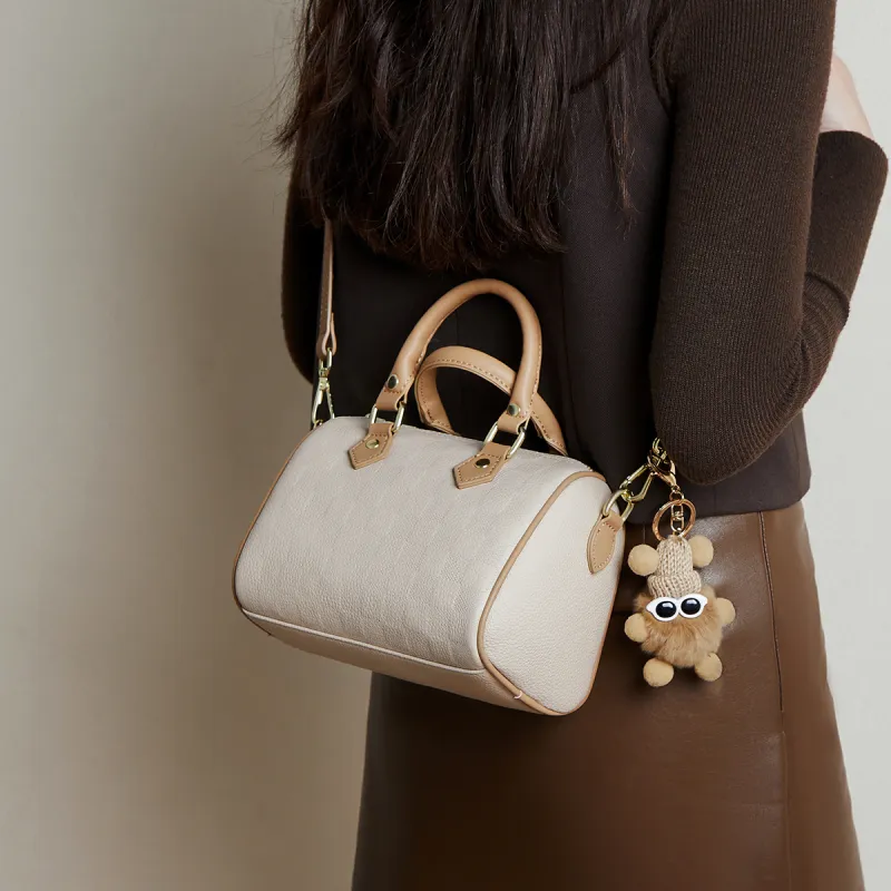 15 MINS Cow Leather Crossbody Bag Mom Bag Small Size Women's Ecru & Apricot/Midnight Black/Caramel Brown-3