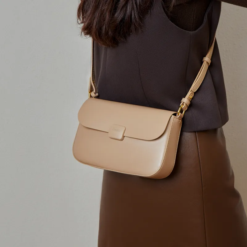 15 MINS Cow Leather Shoulder Bag, Crossbody Bag, Tofu Bag Women's Midnight Black/Coffee/Ecru-11