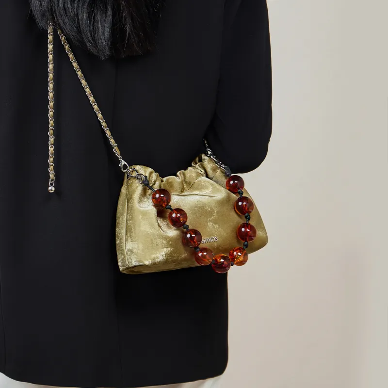 15 MINS Cow Leather Cloud Bag, Shoulder Bag, Crossbody Bag Trumpets Women's Graphite Black/Milkshake White/Olive Green-12