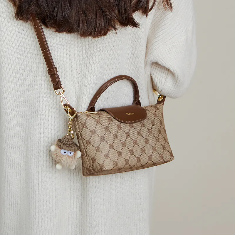 15 MINS PVC Synthetic Leather Handbag Medium Size Women's Coffee-3