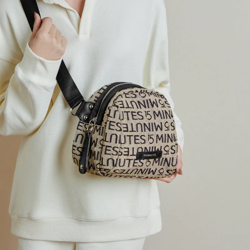 15 MINS Fabric Synthetic Leather Fanny Pack Sling Bag Shoulder Bag Crossbody Bag Medium Size Women's Midnight Black-2