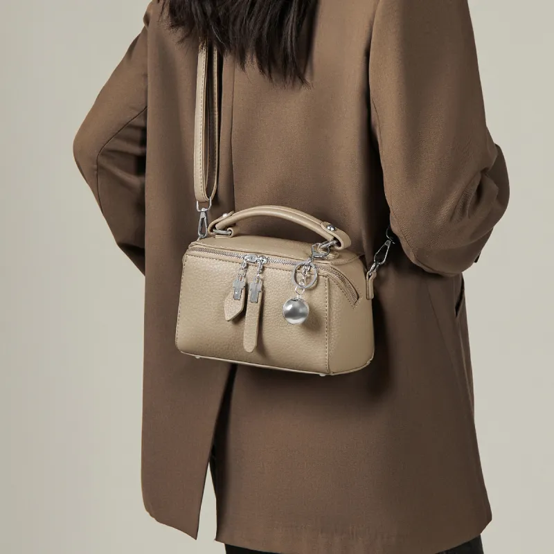 15 MINS Synthetic Leather Box Bag, Handbag, Crossbody Bag, Shoulder Bag Regular Women's Black Khaki Coffee-6
