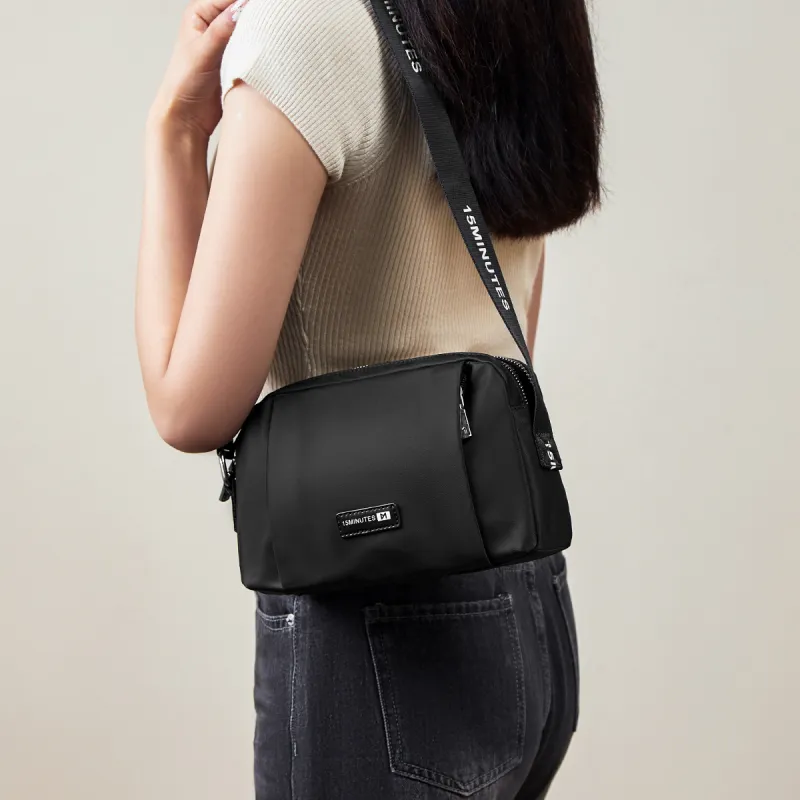 15 MINS Fabric With Synthetic Leather Shoulder Bag Crossbody Bag Small Size Women's Ecru/Midnight Black-6