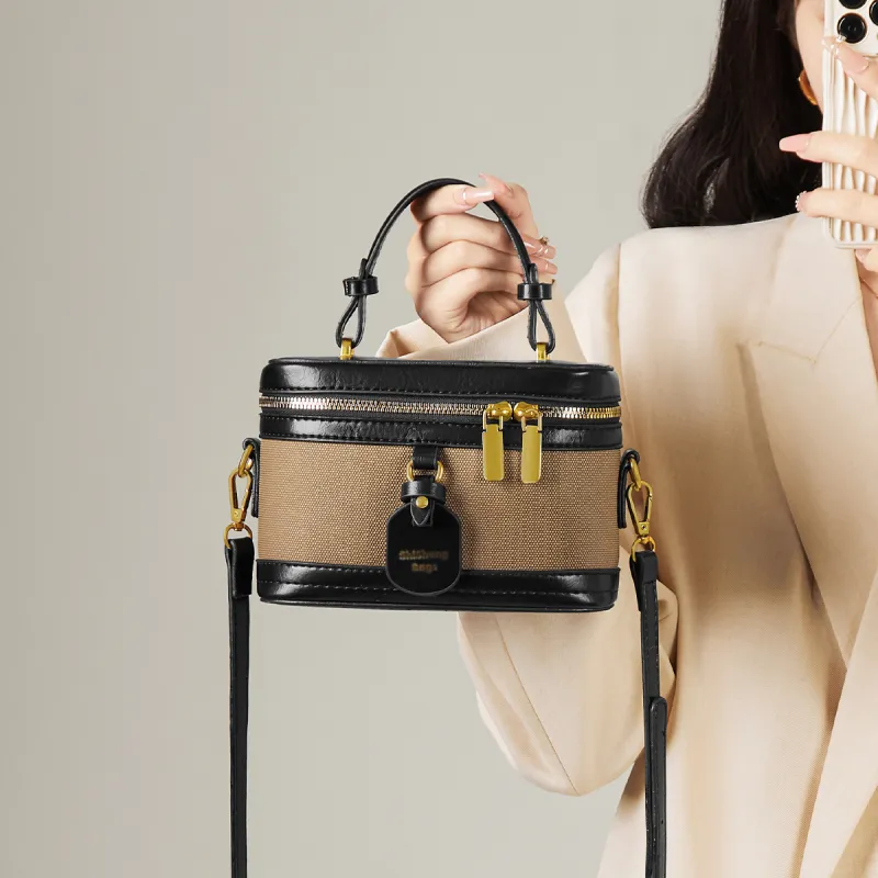 15 MINS Synthetic Leather Box Bag Handbag Crossbody Bag Shoulder Bag Mini Women's Ecru & Coffee/Black/Coffee-5