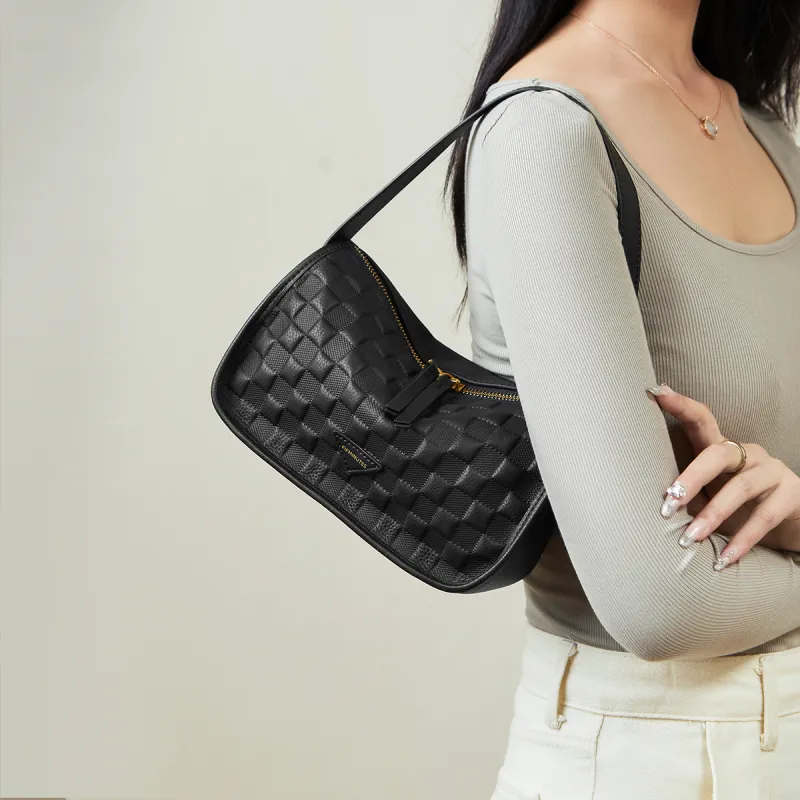 15 MINS Cow Leather Underarm Portable Crossbody Bag, Shoulder Bag Regular Women's Ecru & Apricot/Midnight Black-6