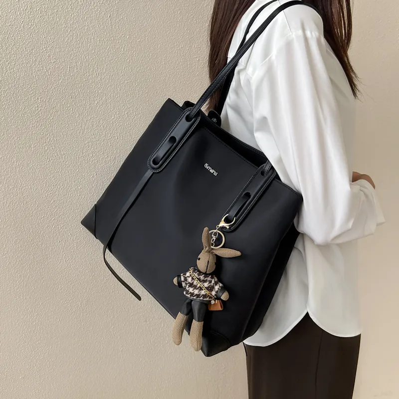 15 MINS Fabric Mom Bag Tote Bag Shoulder Bag Large Size Women's Khaki Brown/Black-5