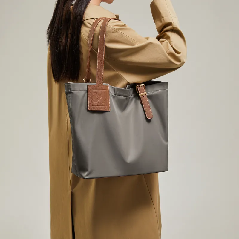 15 MINS Fabric With Synthetic Leather Tote Bag Shopping Bag Shoulder Bags Regular Women's Mist Gray Green-2