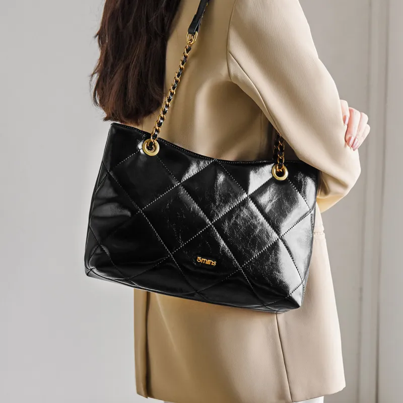 15 MINS Cow Leather Shoulder Bag Regular Women's Midnight Black-2