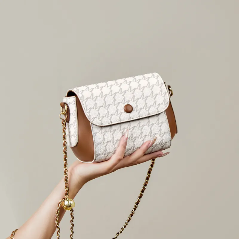 15 MINS PVC And Synthetic Leather Small Square Bag Shoulder Bag Crossbody Bag Small Size Women's Coffee/Ecru-7