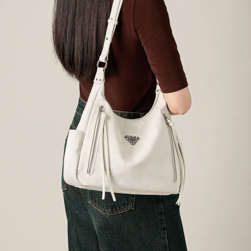 15 MINS Synthetic Leather Tote Bag, Shopping Bag, Shoulder Bag Women's Ecru/Glacier Silver-1