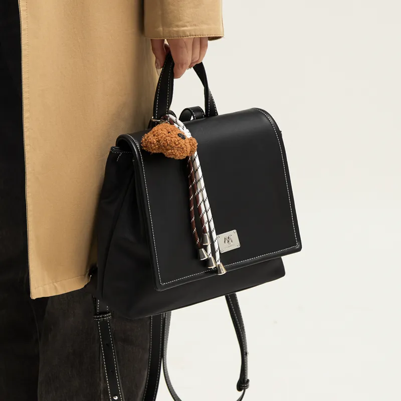15 MINS Synthetic Leather Backpack Regular Women's Midnight Black-4