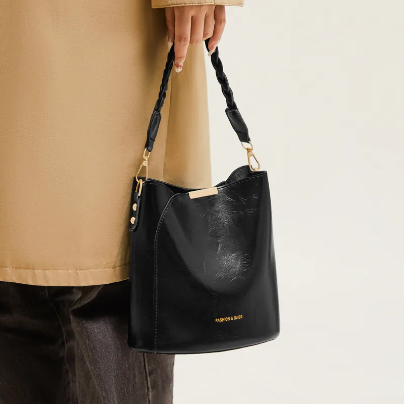 15 MINS Synthetic Leather Bucket Bag, Shoulder Bag, Crossbody Bag Regular Women's Coffee/Black-9