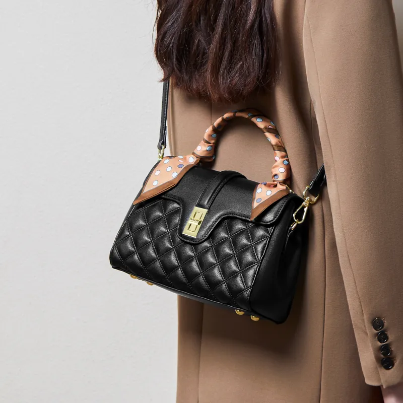 15 MINS Cow Leather With Synthetic Leather Handbag, Shoulder Bag, Crossbody Bag Regular Women's Cream Apricot & Brown-9