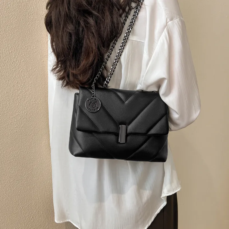 15 MINS Synthetic Leather Commuter Bag Chain Bag Shoulder Bag Crossbody Bag Shoulder Bag Regular Women's Black-2