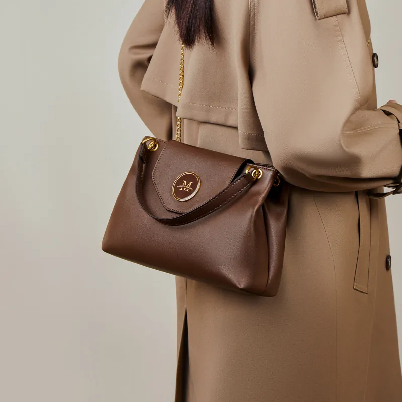 15 MINS Cow Leather With Synthetic Leather Handbag, Crossbody Bag, Shoulder Bag Regular Women's Oat/Coffee-8
