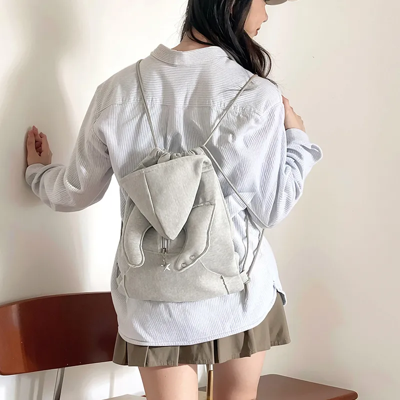 LOUIS ROYALN Cotton Linen Blend Backpack Medium Size Unisex Black/Gray/Pink-5