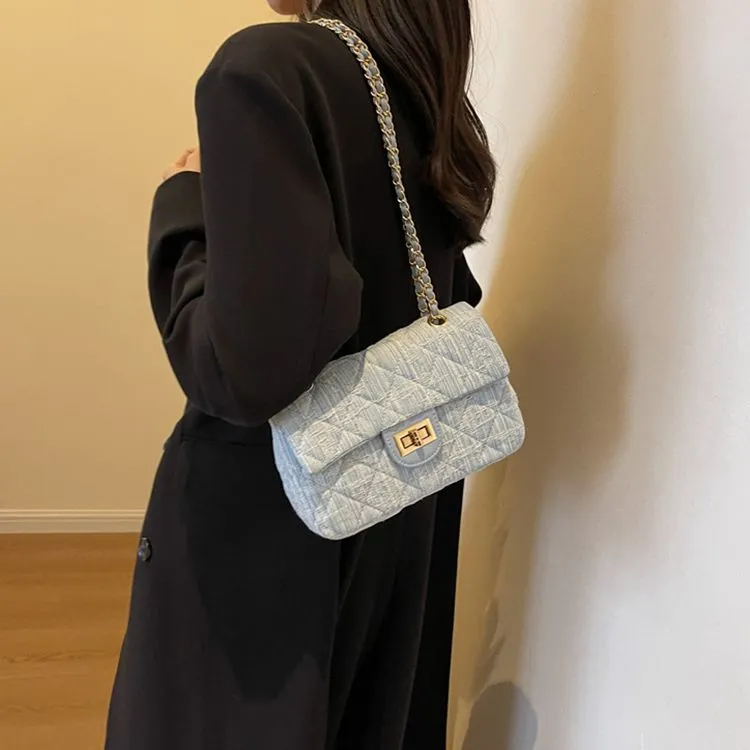 LOUIS ROYALN Denim Shoulder Bag, Crossbody Bag Regular Women's Dark Blue/Light Blue-6