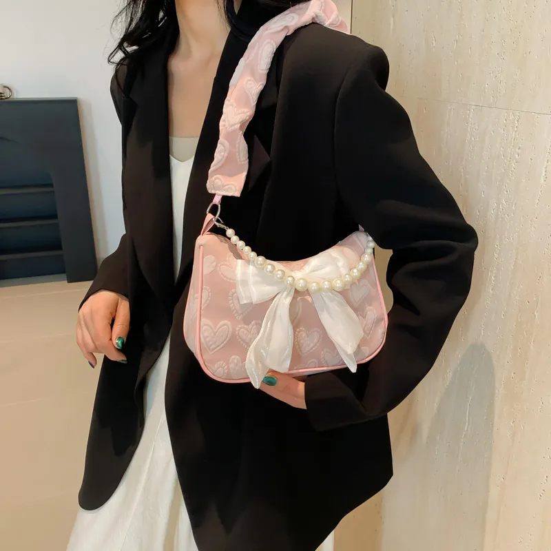 LOUIS ROYALN PU Underarm Shoulder Bag Women's White/Black/Pink-11