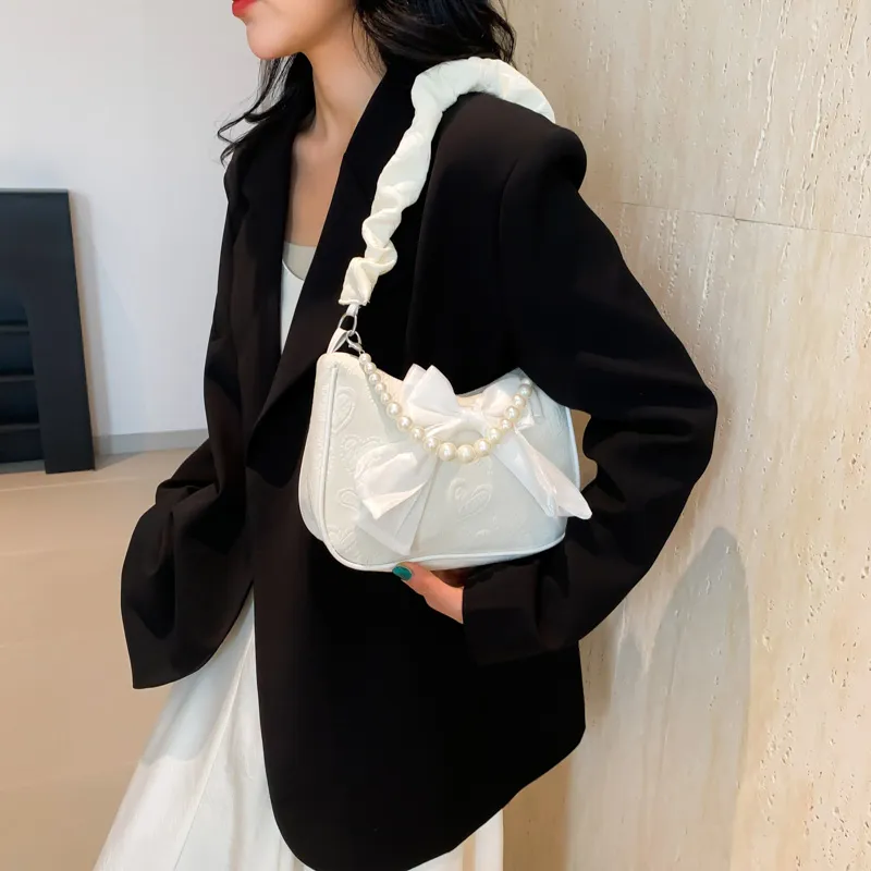 LOUIS ROYALN PU Underarm Shoulder Bag Women's White/Black/Pink-1
