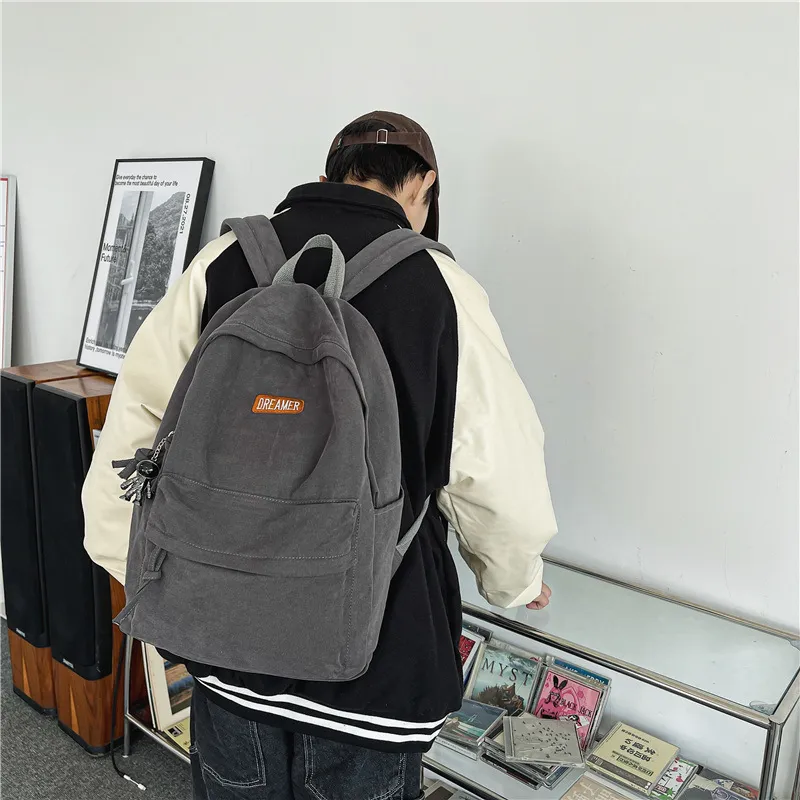 LOUIS ROYALN Canvas Backpack Unisex Dark Gray/Light Blue/Black/Purple/White-1