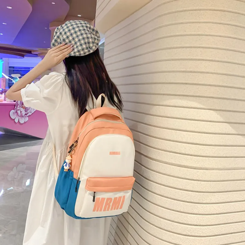 LOUIS ROYALN Nylon Backpack Unisex Black/Yellow Blue/Red Blue/Pink Khaki/Mandarin Blue-20