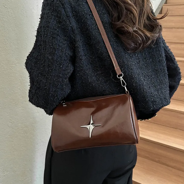 LOUIS ROYALN PU Shoulder Bag, Crossbody Bag Regular Women's Black/White/Dark Brown/Light Brown-5