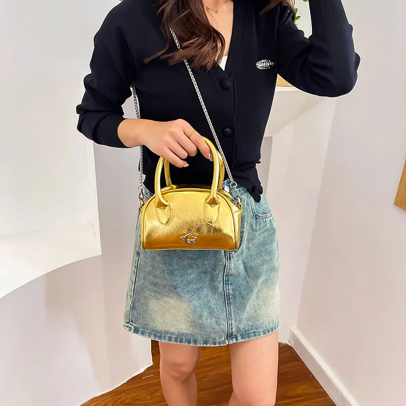 LOUIS ROYALN PU Crossbody One Shoulder Handbag Women's Silver/Black/Gold-8