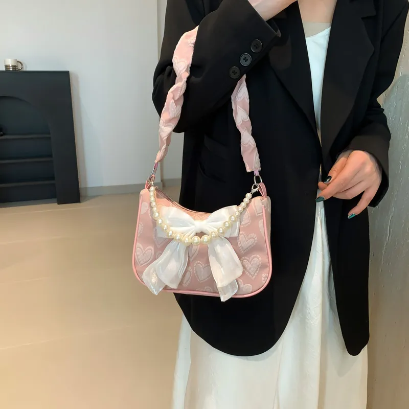 LOUIS ROYALN PU Underarm Shoulder Bag Women's White/Black/Pink-5
