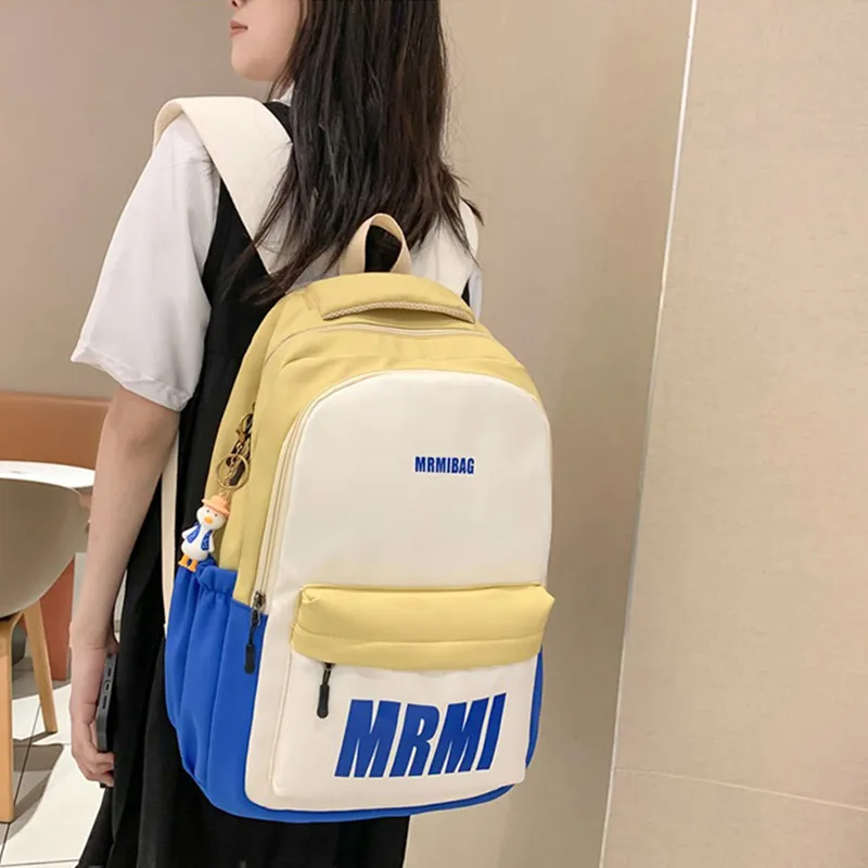 LOUIS ROYALN Nylon Backpack Unisex Black/Yellow Blue/Red Blue/Pink Khaki/Mandarin Blue-6