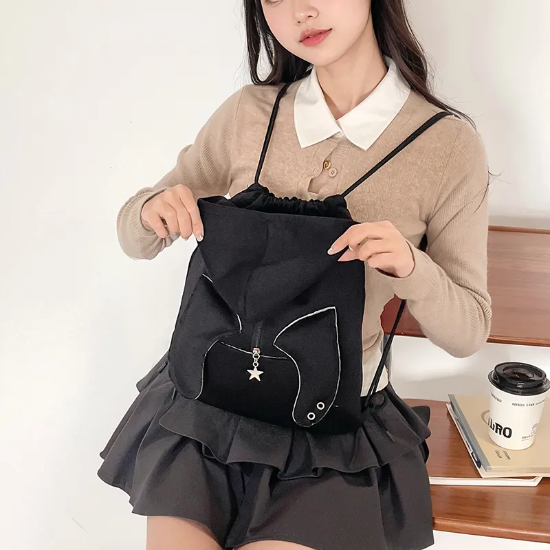 LOUIS ROYALN Cotton Linen Blend Backpack Medium Size Unisex Black/Gray/Pink-2