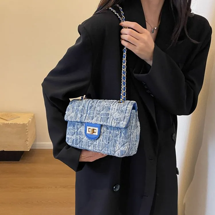 LOUIS ROYALN Denim Shoulder Bag, Crossbody Bag Regular Women's Dark Blue/Light Blue-1