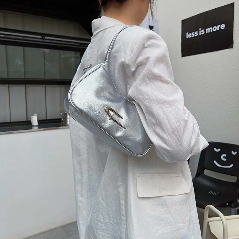 LOUIS ROYALN PU Underarm Shoulder Bag Unisex Ecru/Silver/Black-4