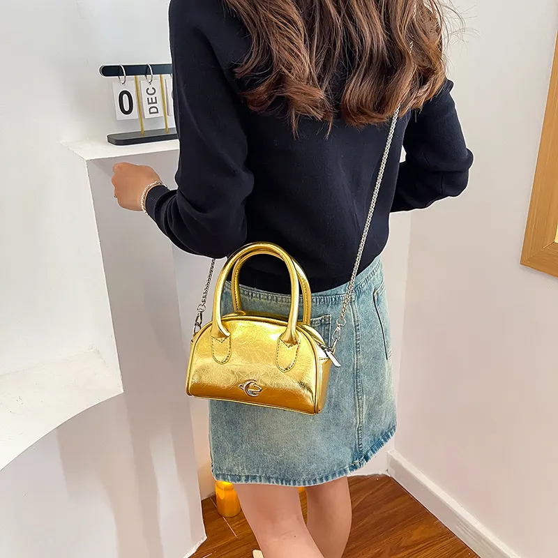 LOUIS ROYALN PU Crossbody One Shoulder Handbag Women's Silver/Black/Gold-7