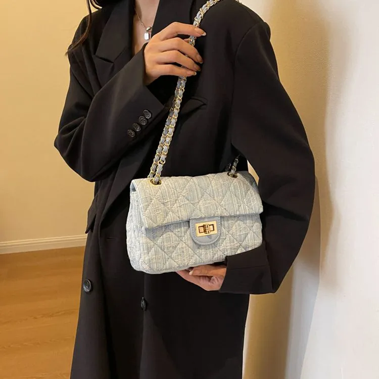 LOUIS ROYALN Denim Shoulder Bag, Crossbody Bag Regular Women's Dark Blue/Light Blue-7