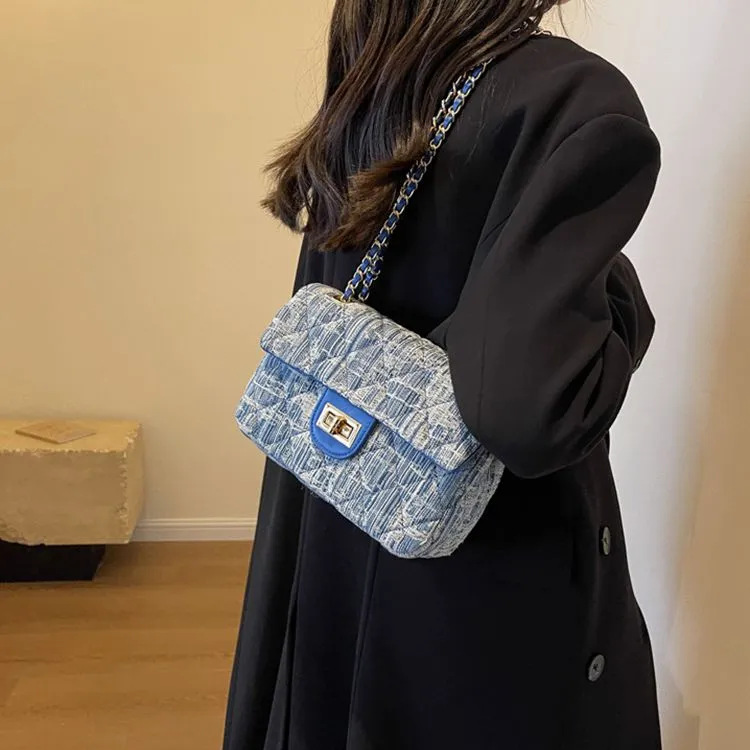 LOUIS ROYALN Denim Shoulder Bag, Crossbody Bag Regular Women's Dark Blue/Light Blue-3