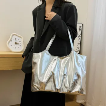 LOUIS ROYALN PU Tote Bag, Shoulder Bag Regular Unisex Silver/Black