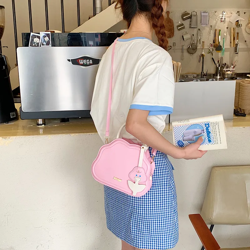 LOUIS ROYALN PU One Shoulder Handbag Unisex White/Pink-6