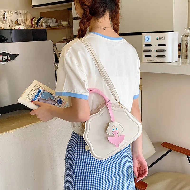 LOUIS ROYALN PU One Shoulder Handbag Unisex White/Pink-1