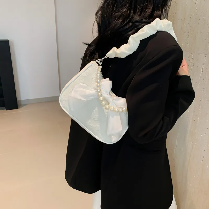 LOUIS ROYALN PU Underarm Shoulder Bag Women's White/Black/Pink-7