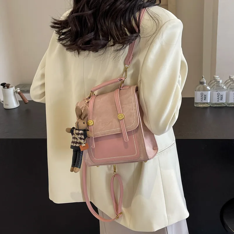 LOUIS ROYALN PU Backpack Women's Denim Blue/Dark Tea/Ecru/Pink-7