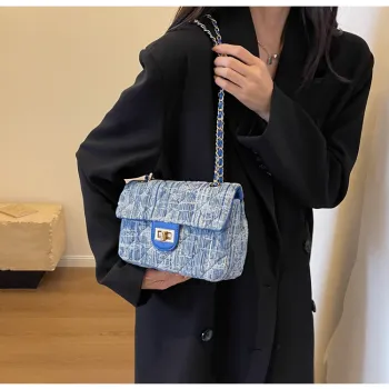 LOUIS ROYALN Denim Shoulder Bag, Crossbody Bag Regular Women's Dark Blue/Light Blue