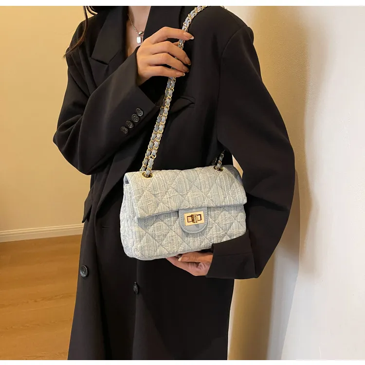 LOUIS ROYALN Denim Shoulder Bag, Crossbody Bag Regular Women's Dark Blue/Light Blue-5