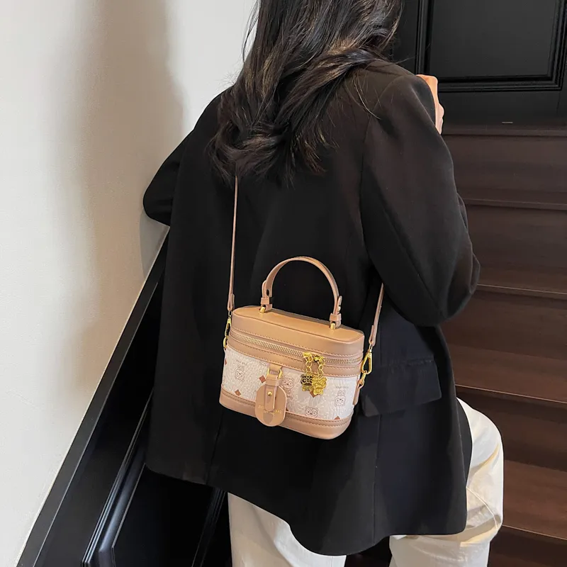 LOUIS ROYALN PU Box Bag, Shoulder Bag, Crossbody Bag, Handbag Women's Ecru/Pink/Brown-2