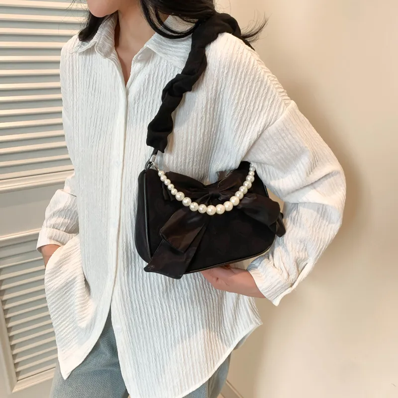 LOUIS ROYALN PU Underarm Shoulder Bag Women's White/Black/Pink-9