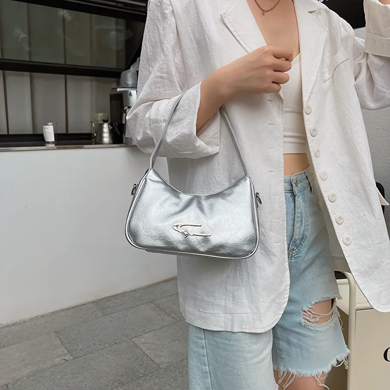 LOUIS ROYALN PU Underarm Shoulder Bag Unisex Ecru/Silver/Black-5