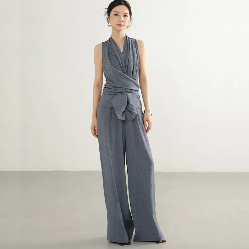 DianThia Tank Top Wide Leg Pants 2 Pcs Casual Suit Set Women's-2