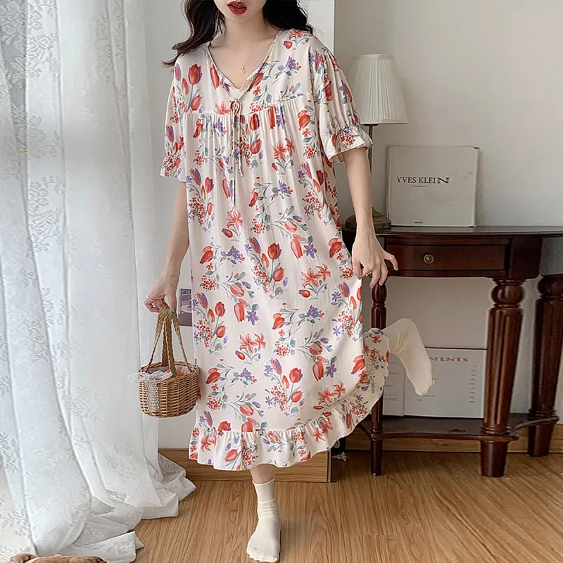 Flowers In Water Nightgown Women's Ecru Rose-3