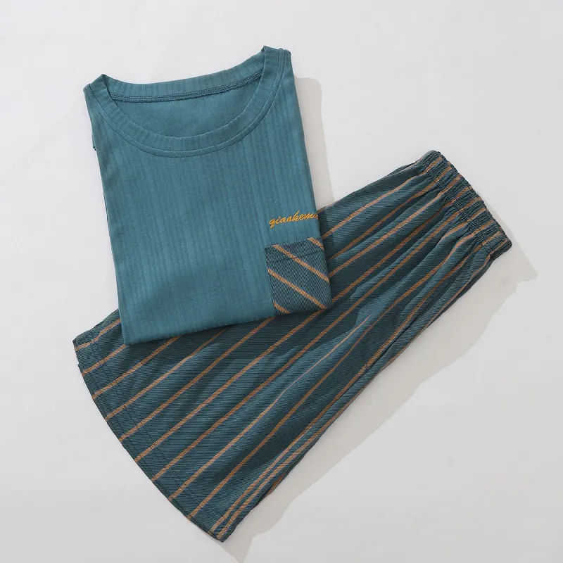 Flowers In Water Pajama Set Men's Blue-1