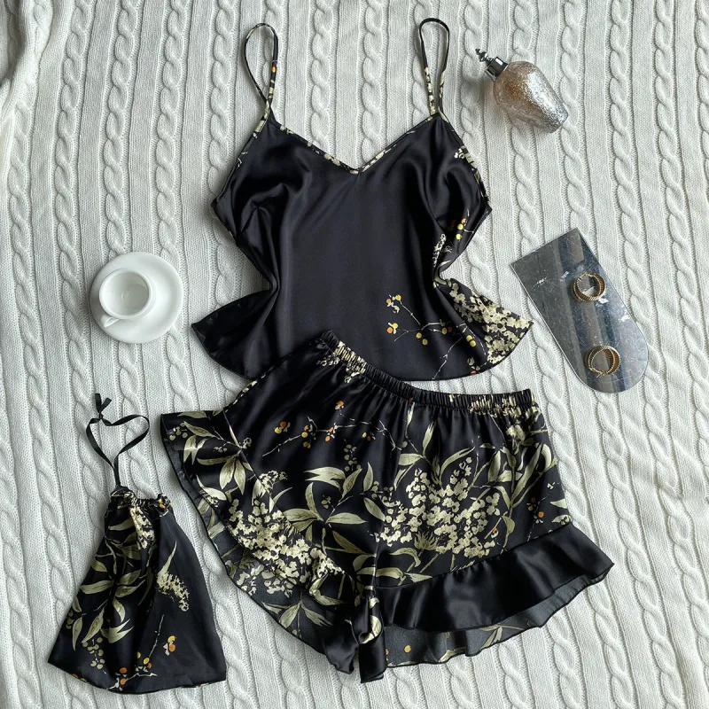 Flowers In Water Pajama Set Women's Black Cherry-5