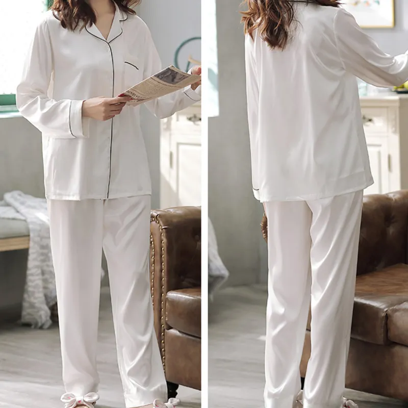 Flowers In Water Pajama Set Women's White-1